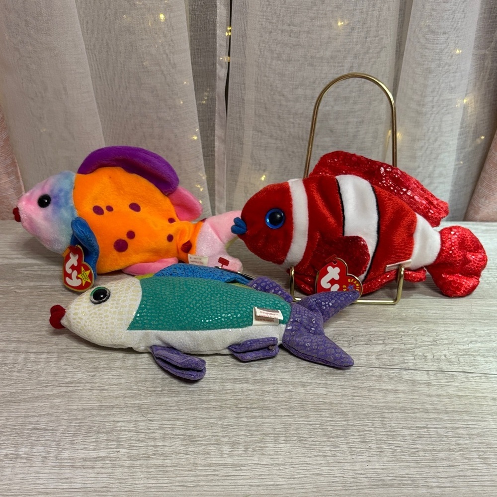 Ty Fish Plush Collection - Red, Purple, Orange